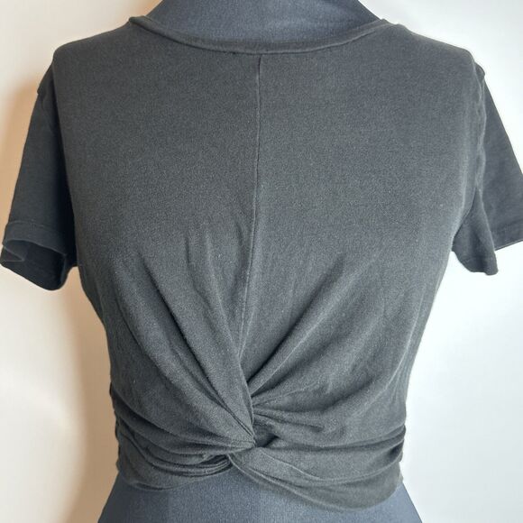 ZARA Black Cropped Tee Size Medium Twisted Front Short Sleeve Top Cotton - Picture 6 of 9